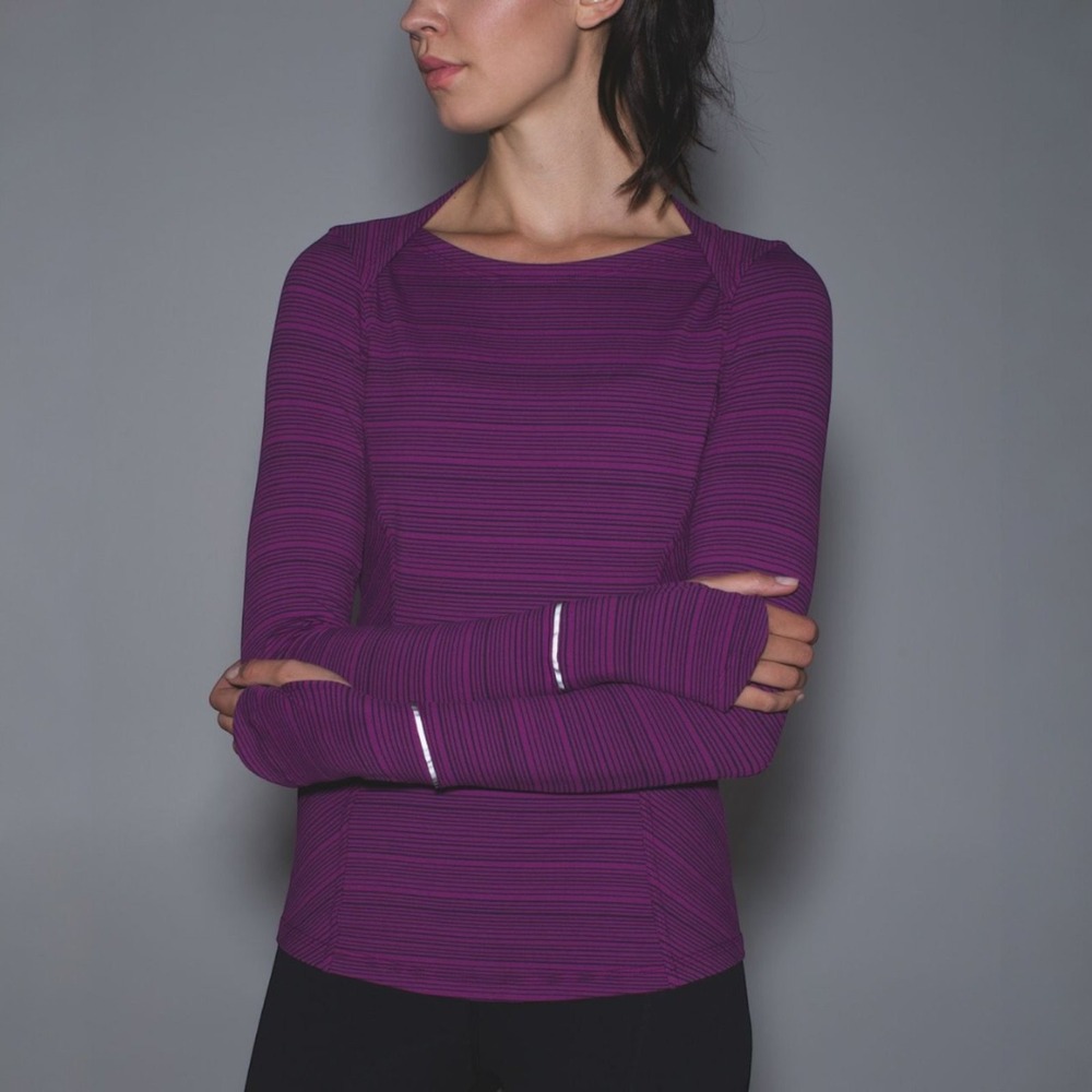 Lululemon Stripe Regal Plum Naval Blue Kanto Catch Me Long Sleeve Womens Size 4 - Picture 6 of 13